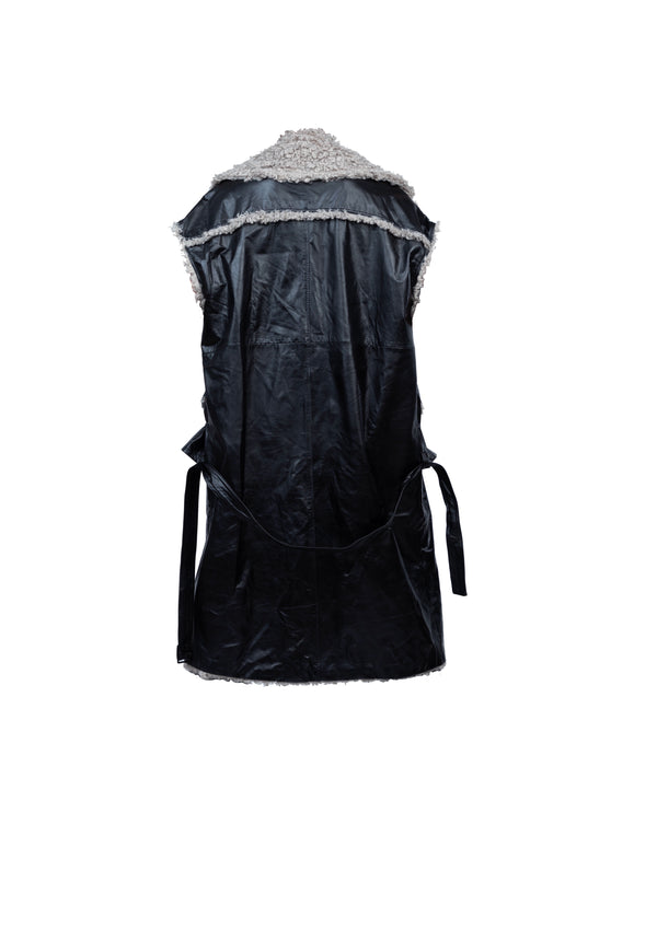 Wool Blend Leather long Coat