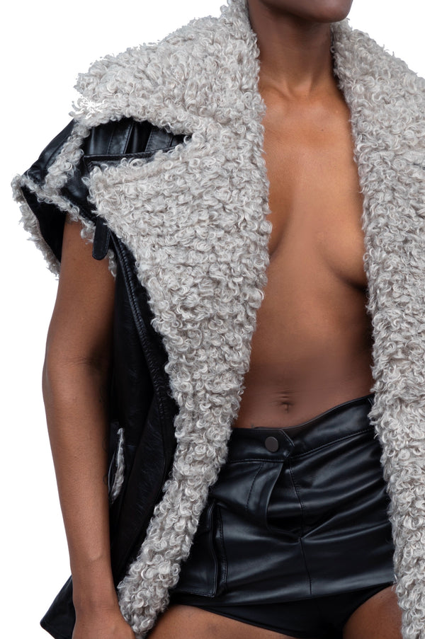 Wool Blend Leather long Coat